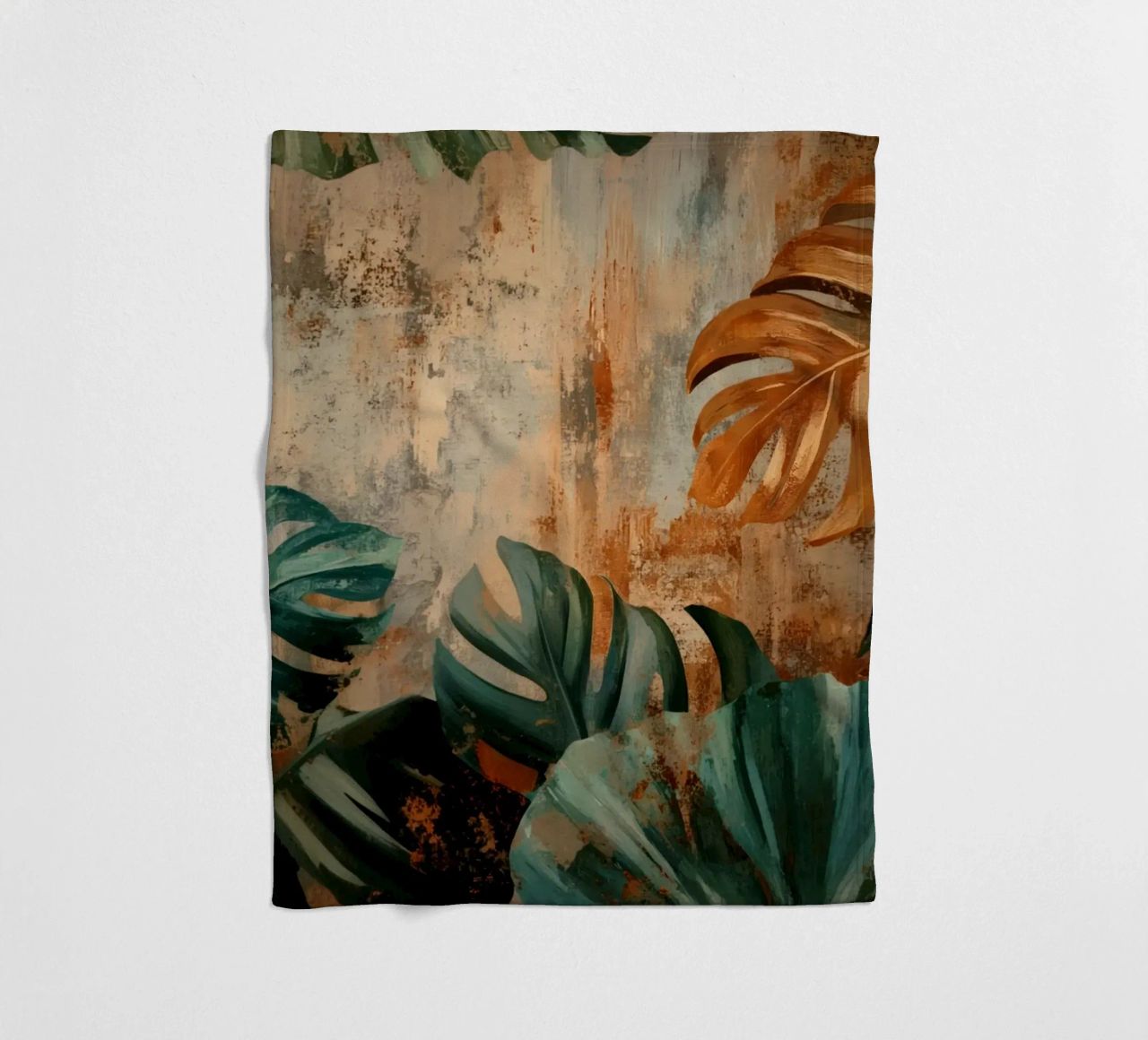 Rustic Monstera Jungle Vibes fleece blanket by Modern Muse