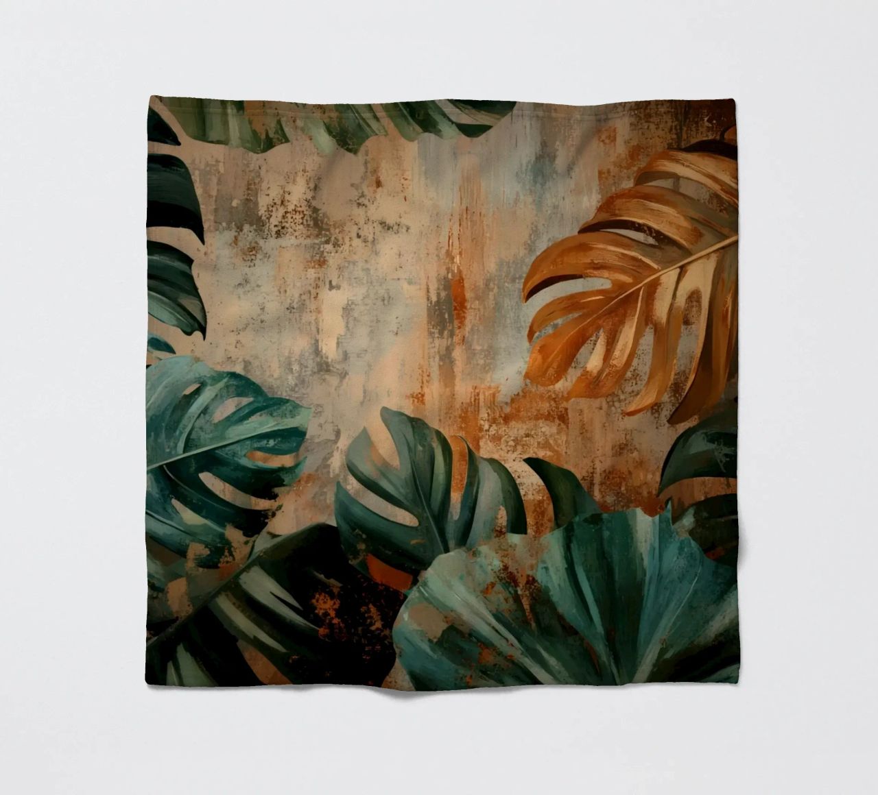 Rustic Monstera Jungle Vibes fleece blanket by Modern Muse