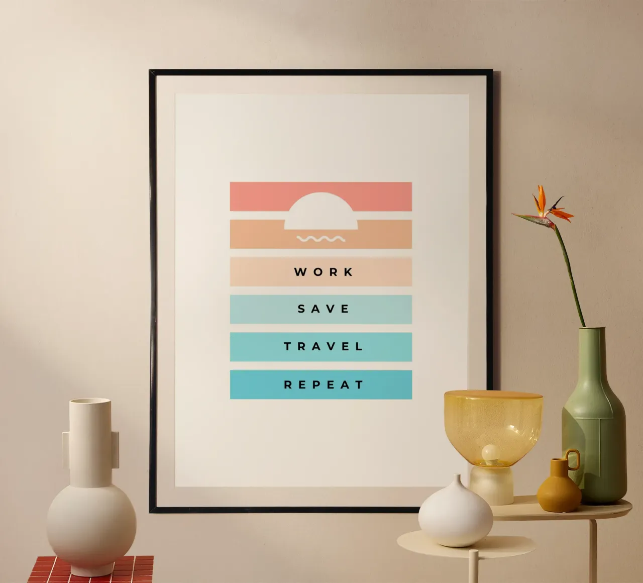 Travel Everyday poster con telaio in legno da Dreamer10