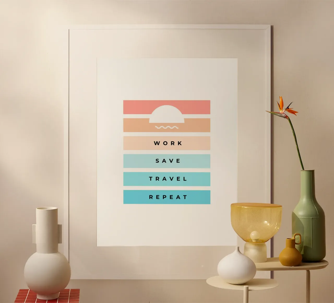 Travel Everyday poster con telaio in legno da Dreamer10