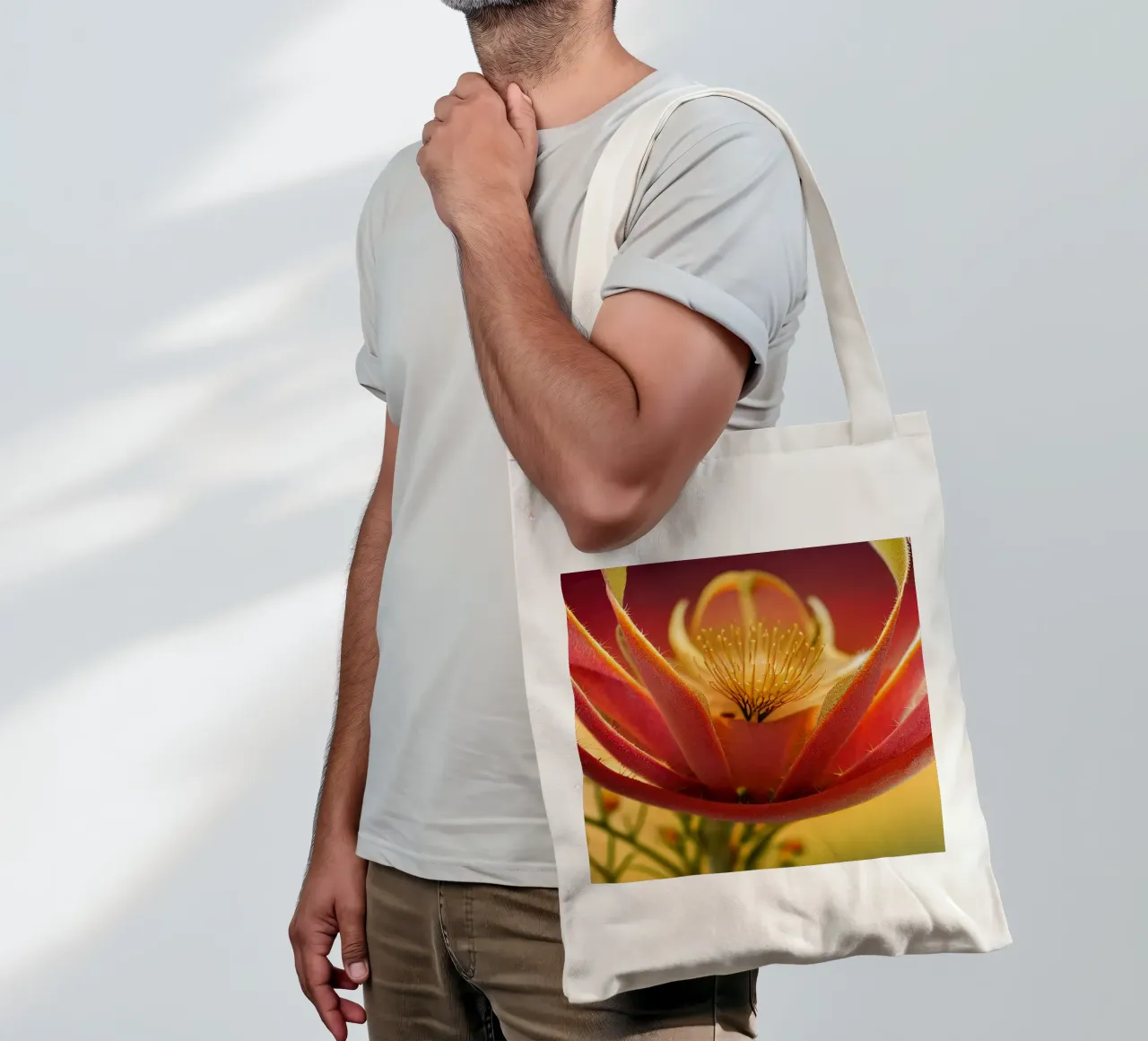 Macro fiore di papavero d'India messicano borsa in juta da Bold Blooms
