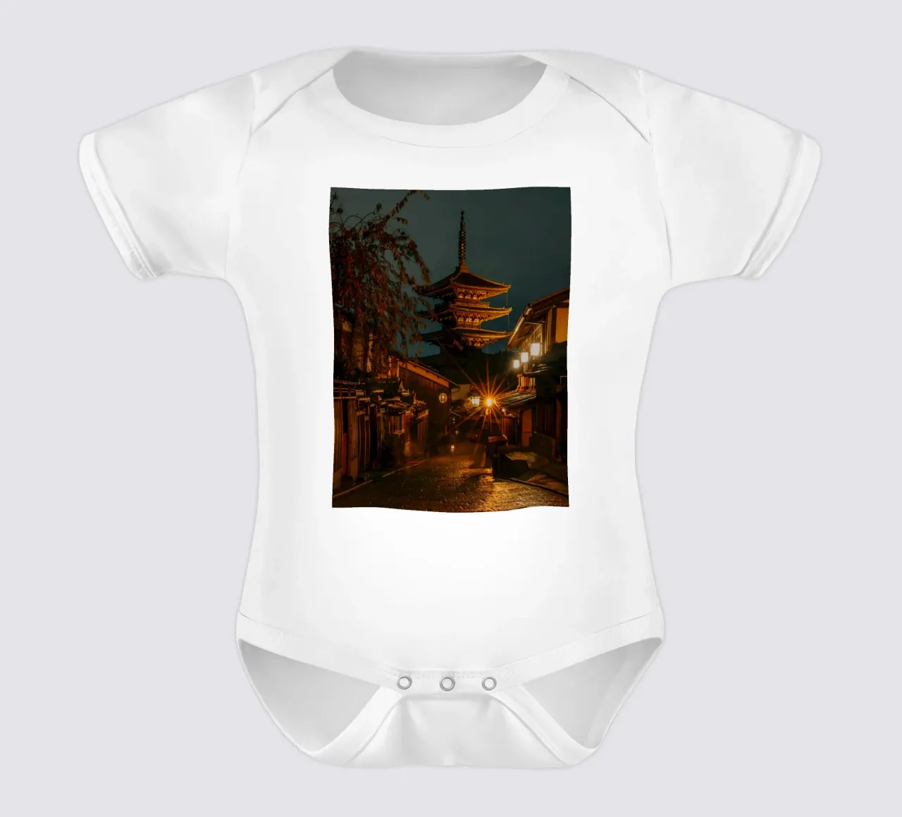 Kyoto Pagoda by night, Japan short-sleeve baby romper by Marcel Bisig