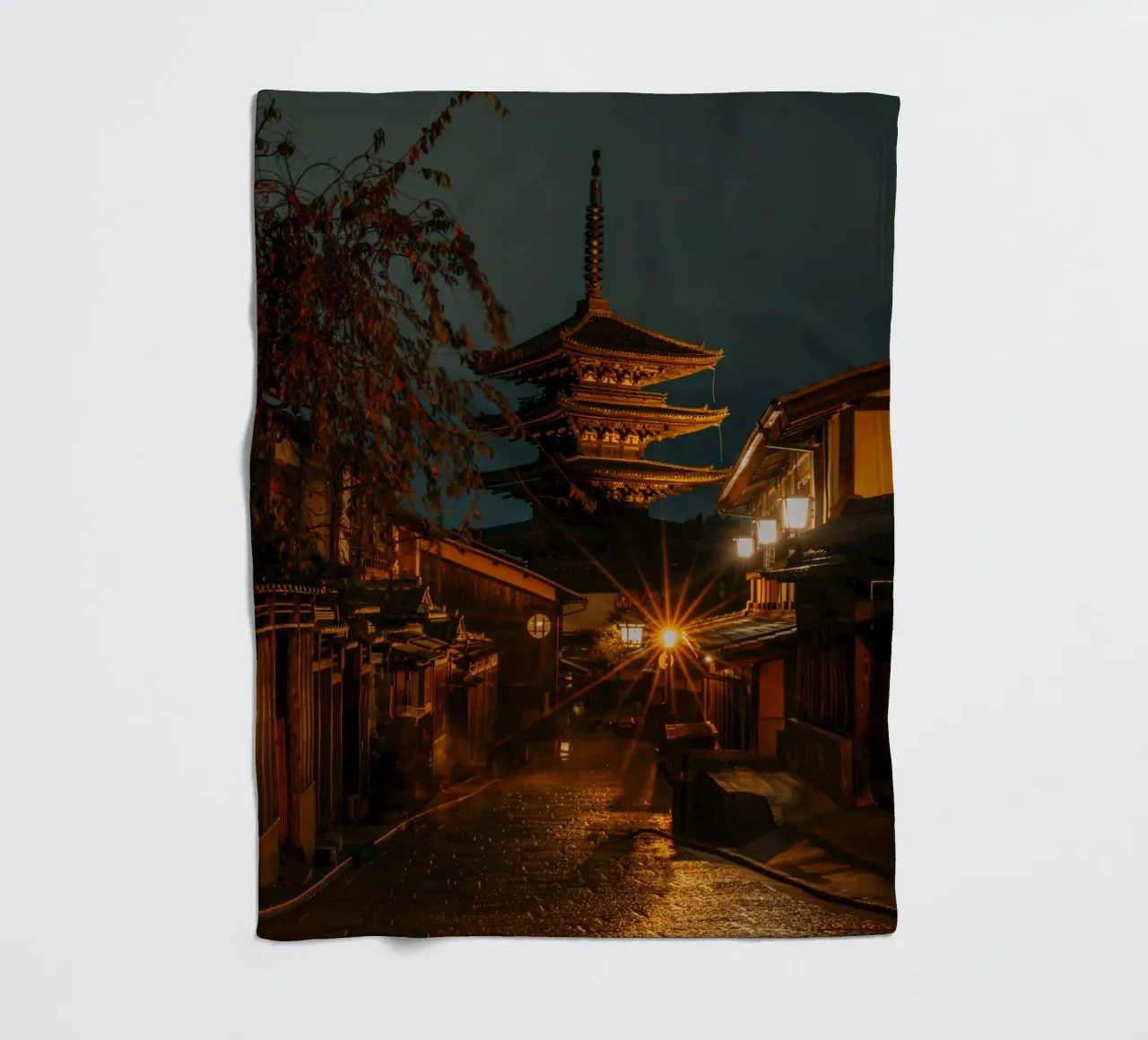 Kyoto Pagoda by night, Japan fleece blanket by Marcel Bisig