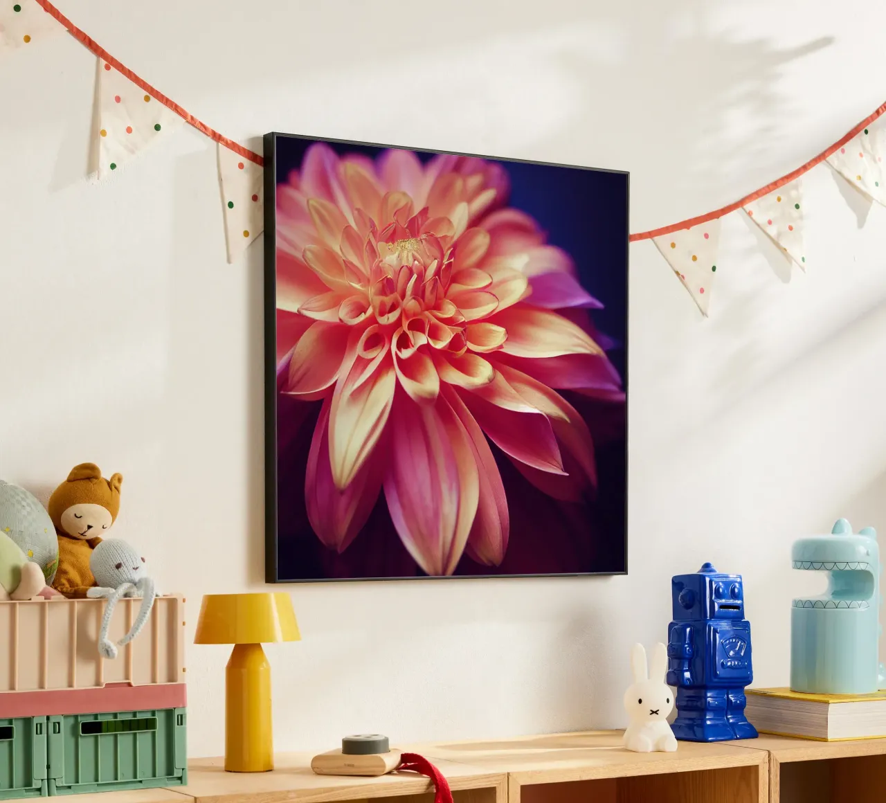 Macro Orange & Pink Dahlia Flower alluminio dibond da Bold Blooms