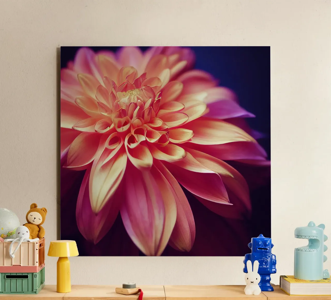 Macro Orange & Pink Dahlia Flower alluminio dibond da Bold Blooms