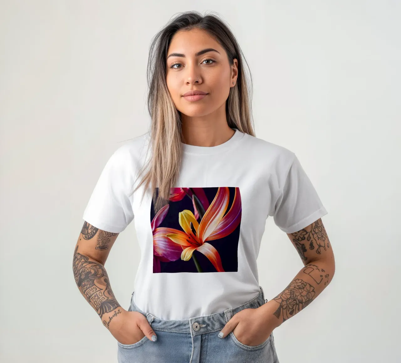 Macro fiore di giglio tigrato arancione t-shirt da Bold Blooms