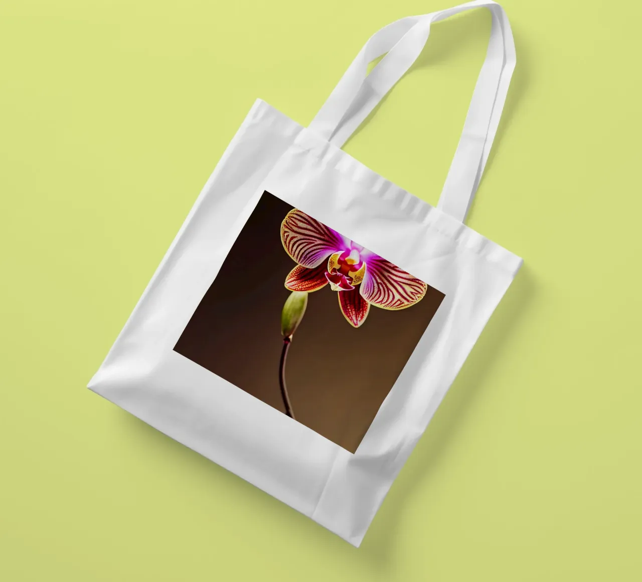 Macro fiore di orchidea borsa in juta da Bold Blooms