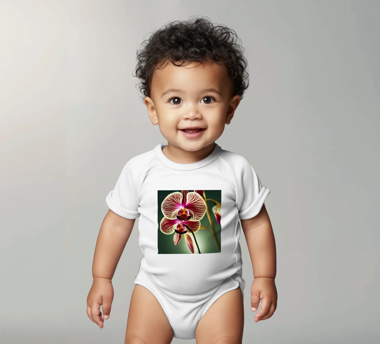 Macro fiore di orchidea body neonato maniche corte da Bold Blooms