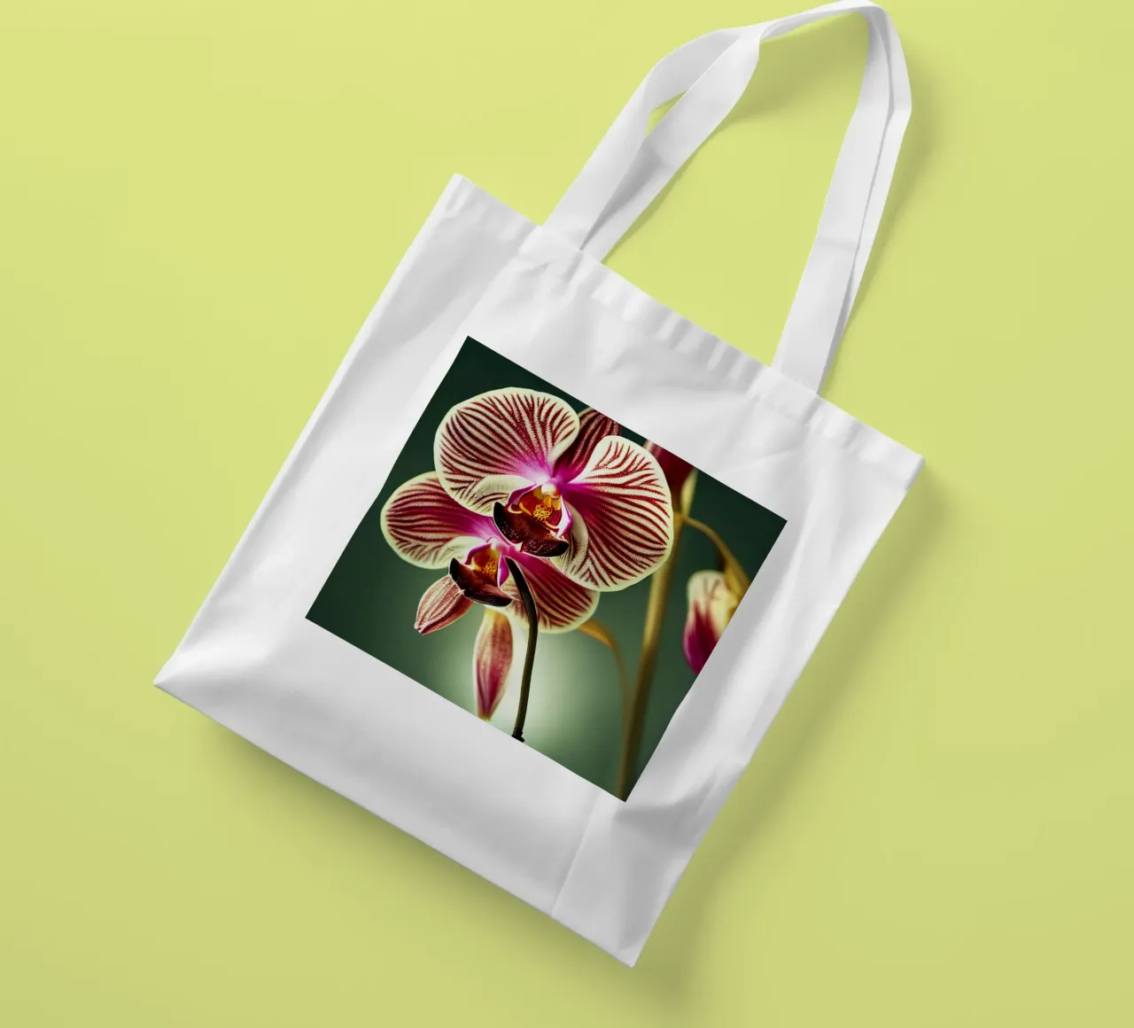 Macro fiore di orchidea borsa in juta da Bold Blooms