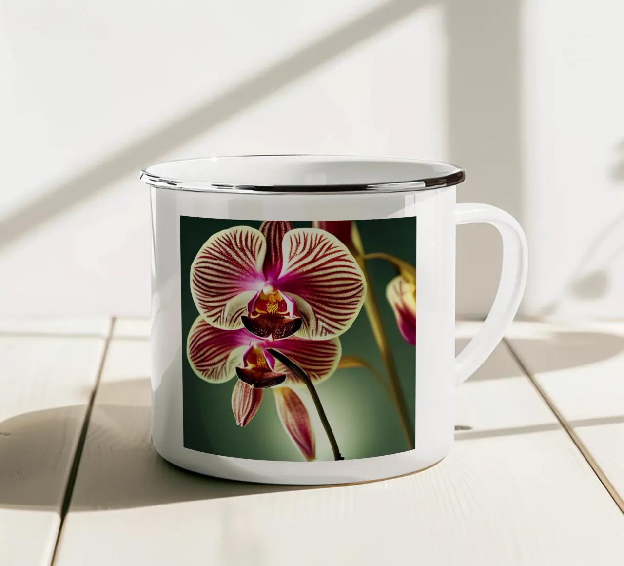 Makro Orchidee Blume Emaille Tasse von Bold Blooms