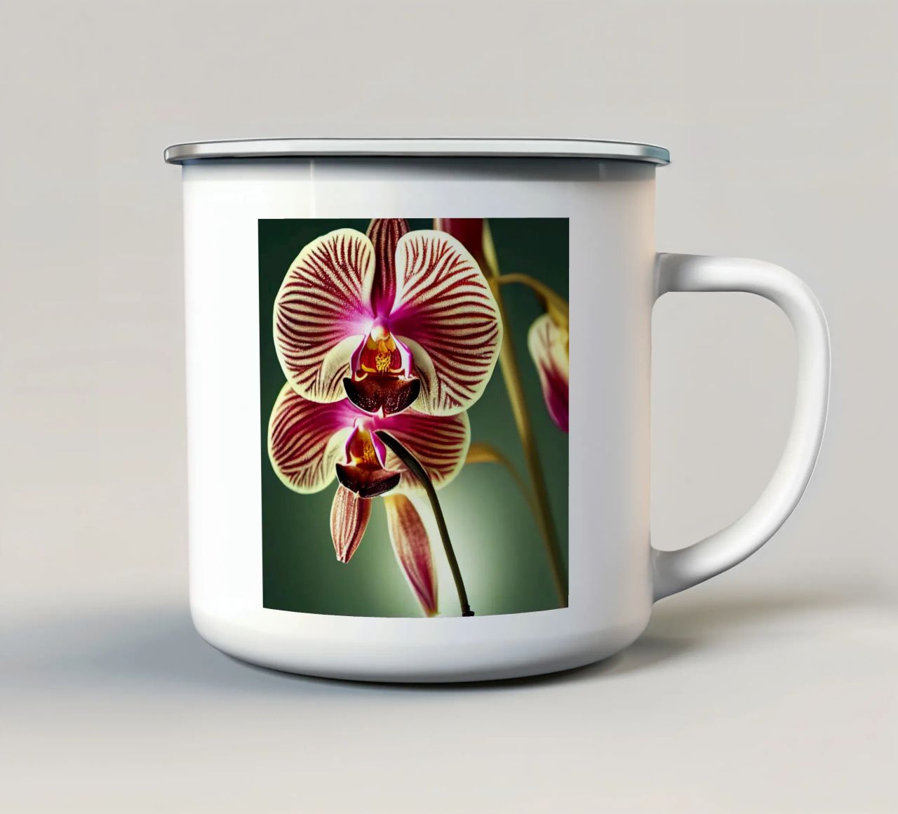 Macro fiore di orchidea tazza in smalto da Bold Blooms