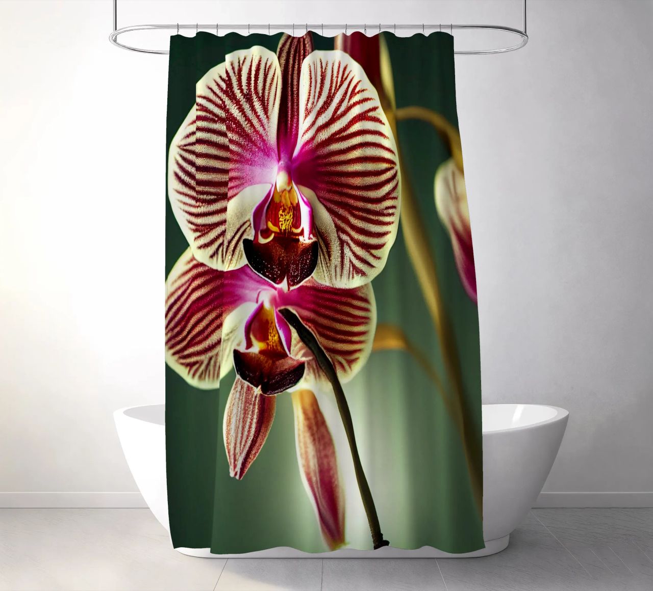 Macro fiore di orchidea tenda da doccia da Bold Blooms