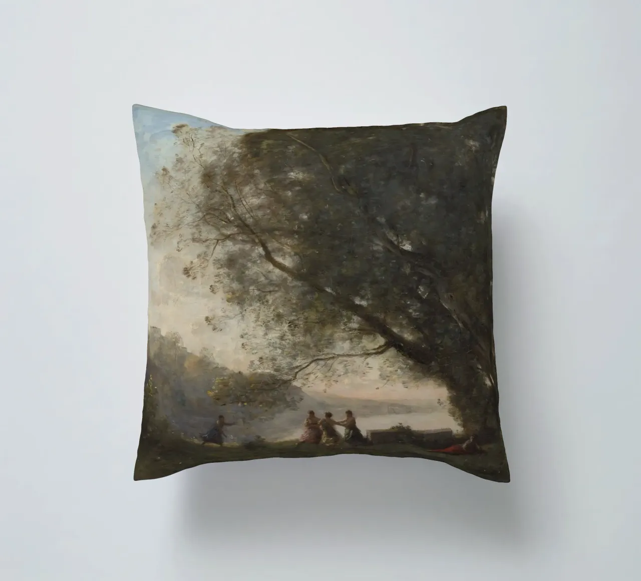 Danza sotto gli alberi ai bordi del lago cuscino da Timeless Artworks