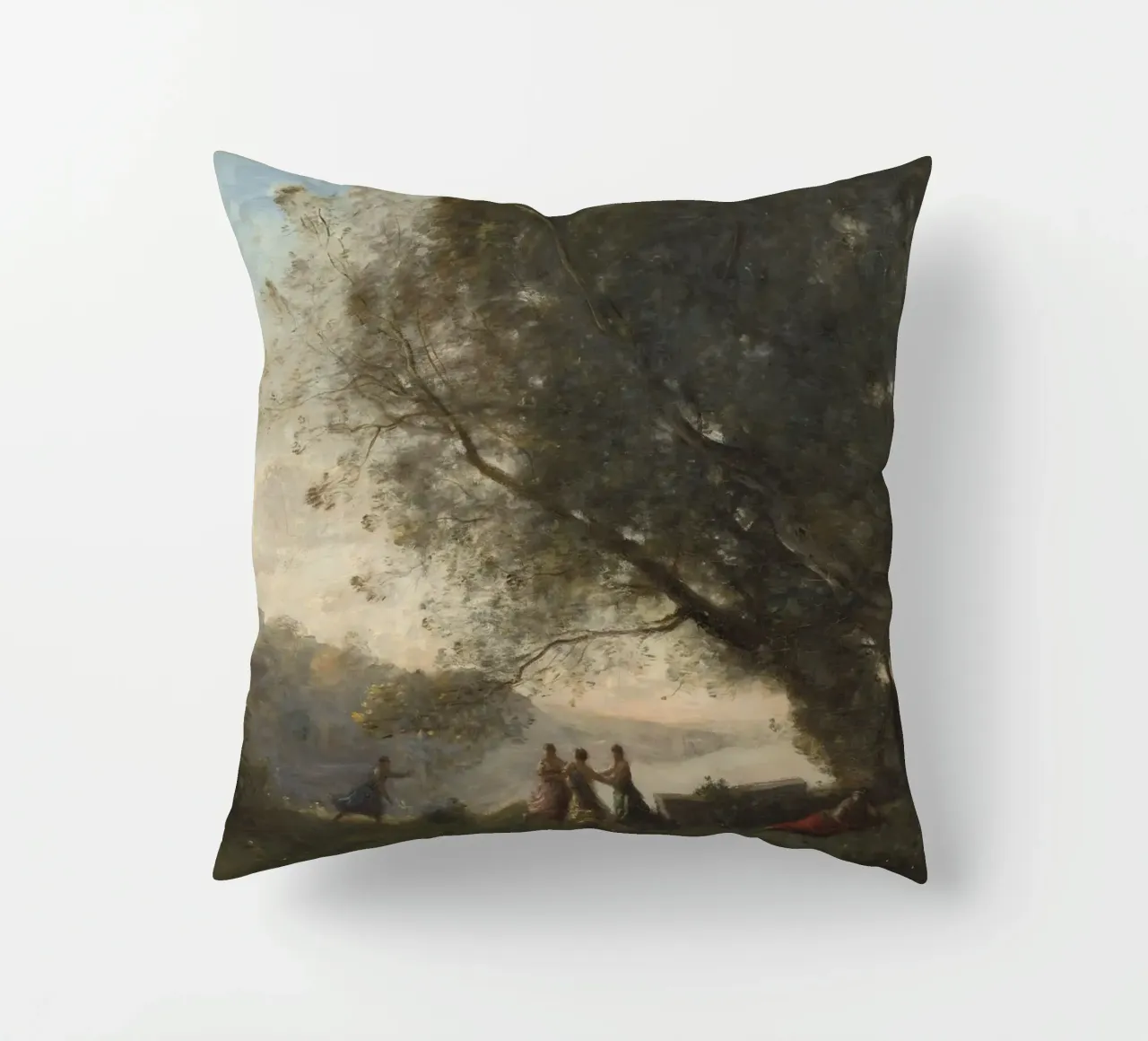 Danza sotto gli alberi ai bordi del lago cuscino da Timeless Artworks