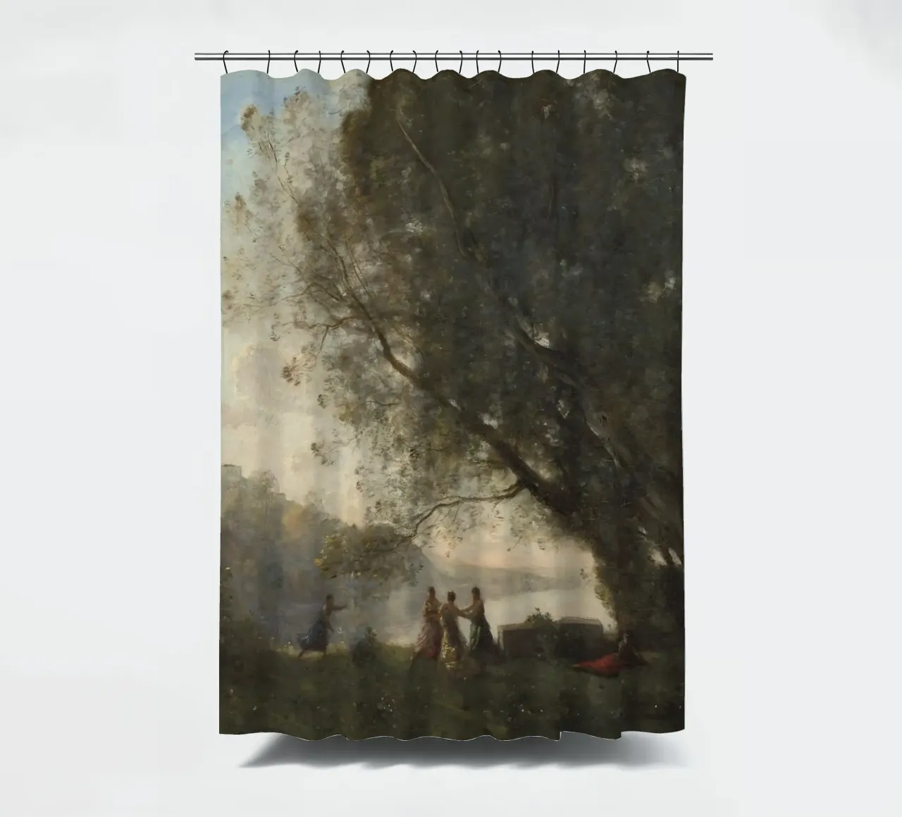 Tanz unter den Bäumen am Rande des Sees Duschvorhang von Timeless Artworks