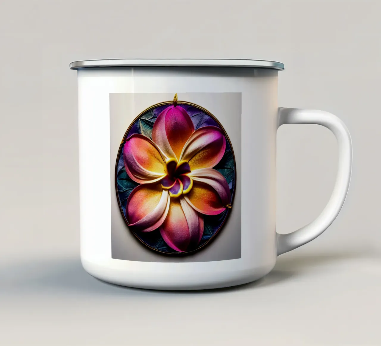 Macro fiore di plumeria tazza in smalto da Bold Blooms