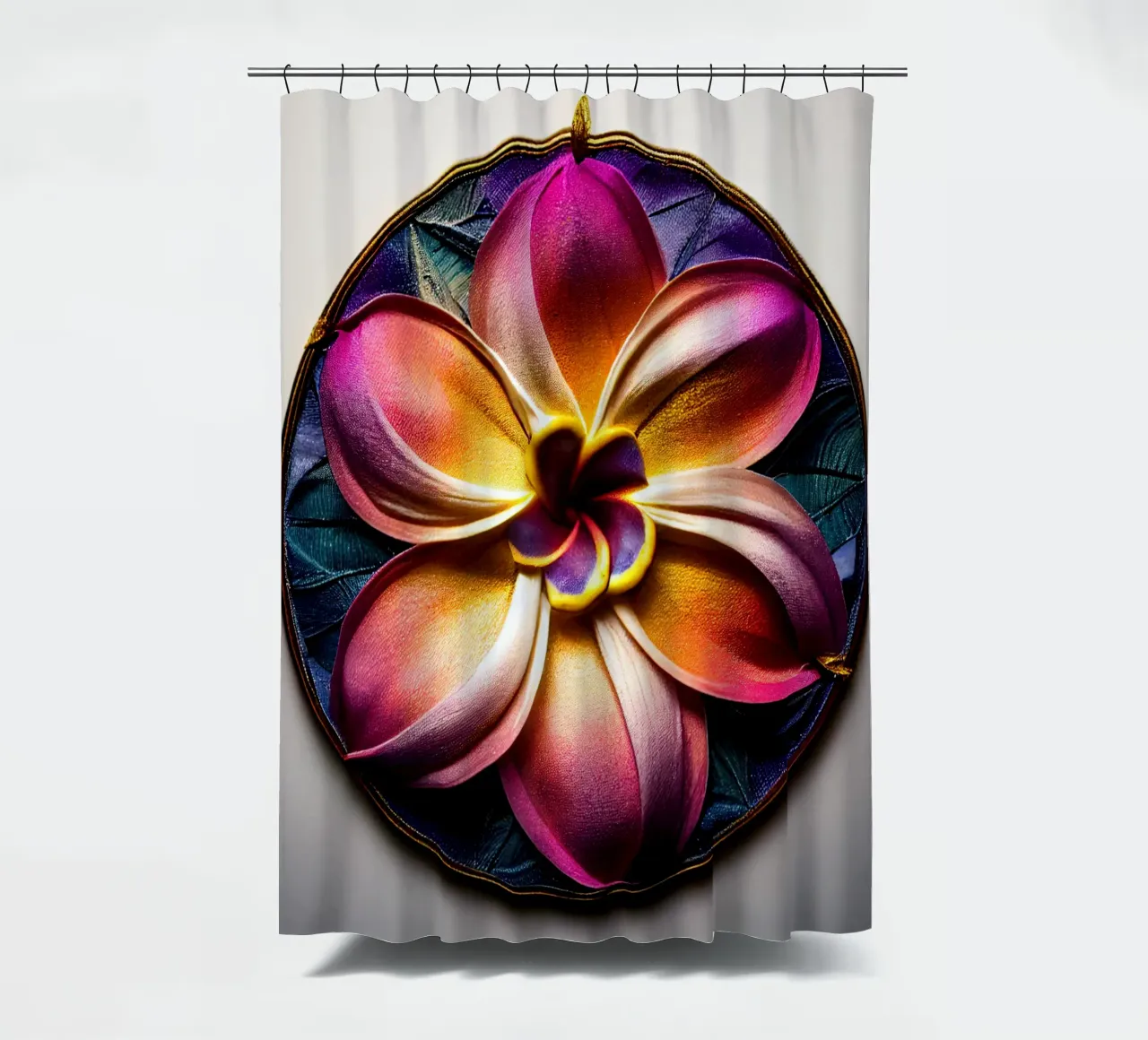 Macro fiore di plumeria tenda da doccia da Bold Blooms