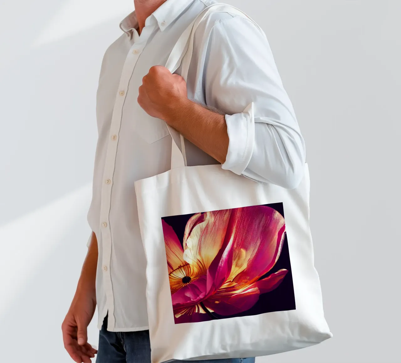 Macro fiore di papavero borsa in juta da Bold Blooms