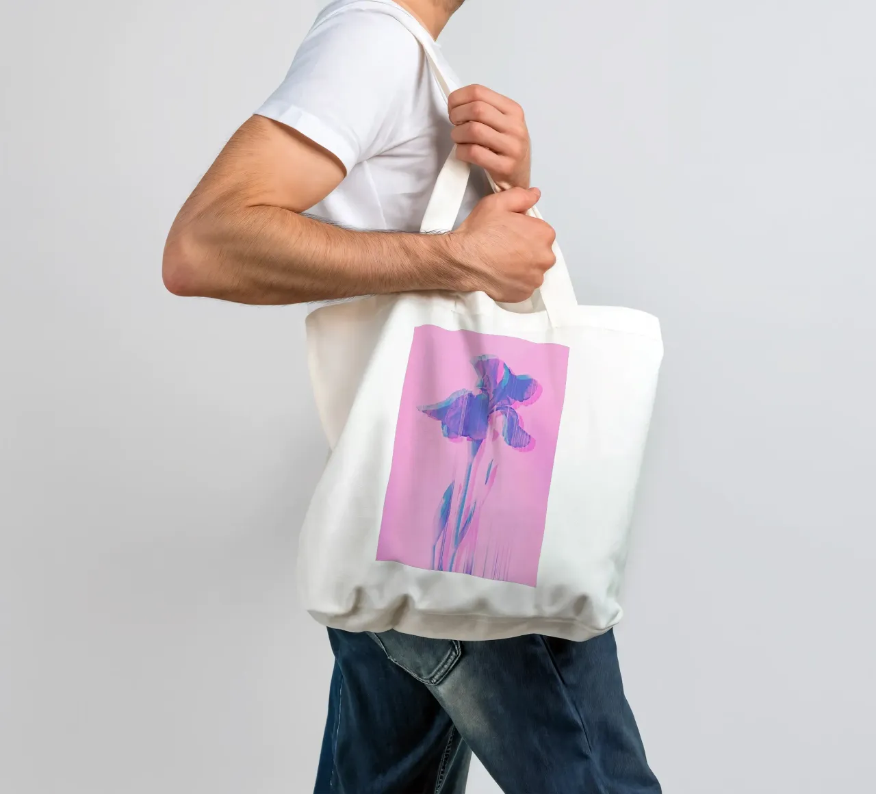 Glitcherd Iris on Pink borsa in juta da cafelab