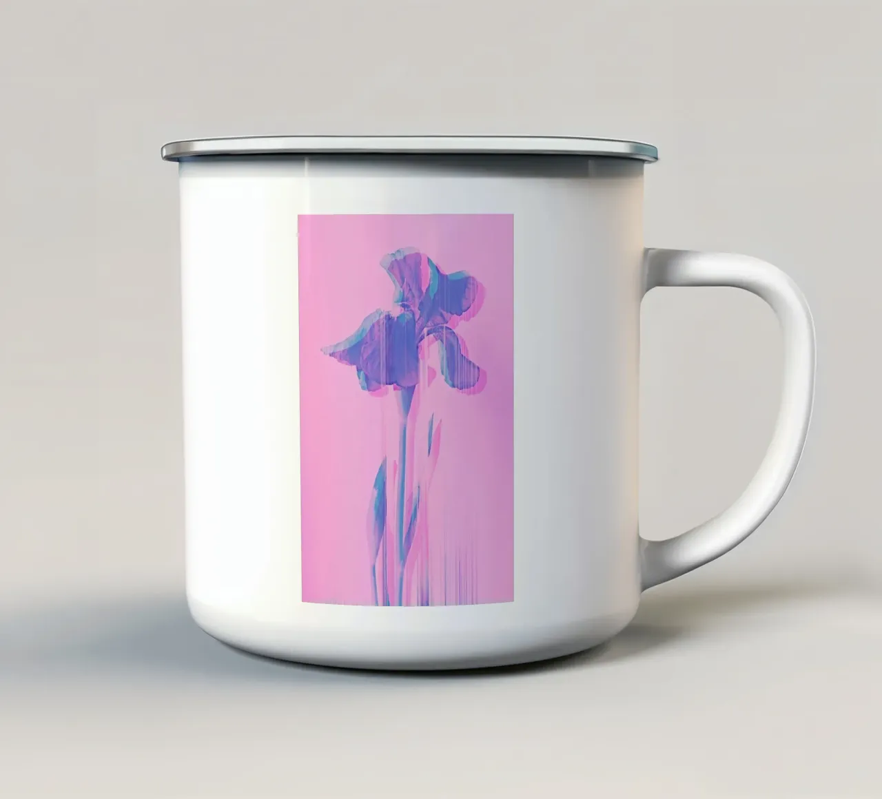 Glitcherd Iris on Pink tazza in smalto da cafelab