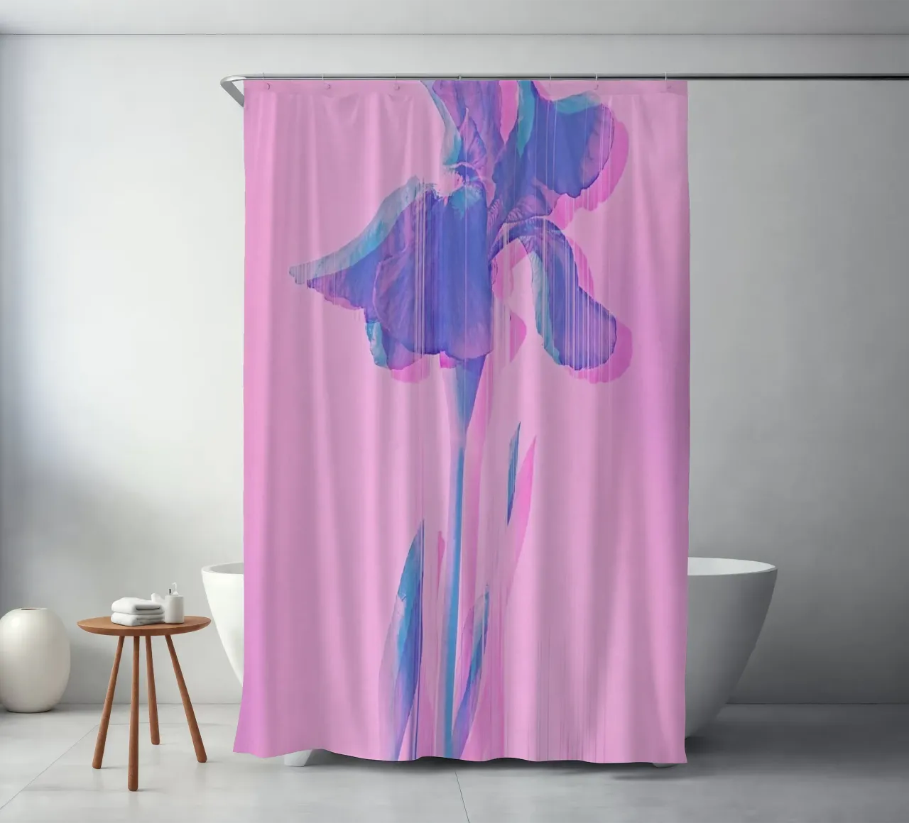 Glitcherd Iris on Pink tenda da doccia da cafelab