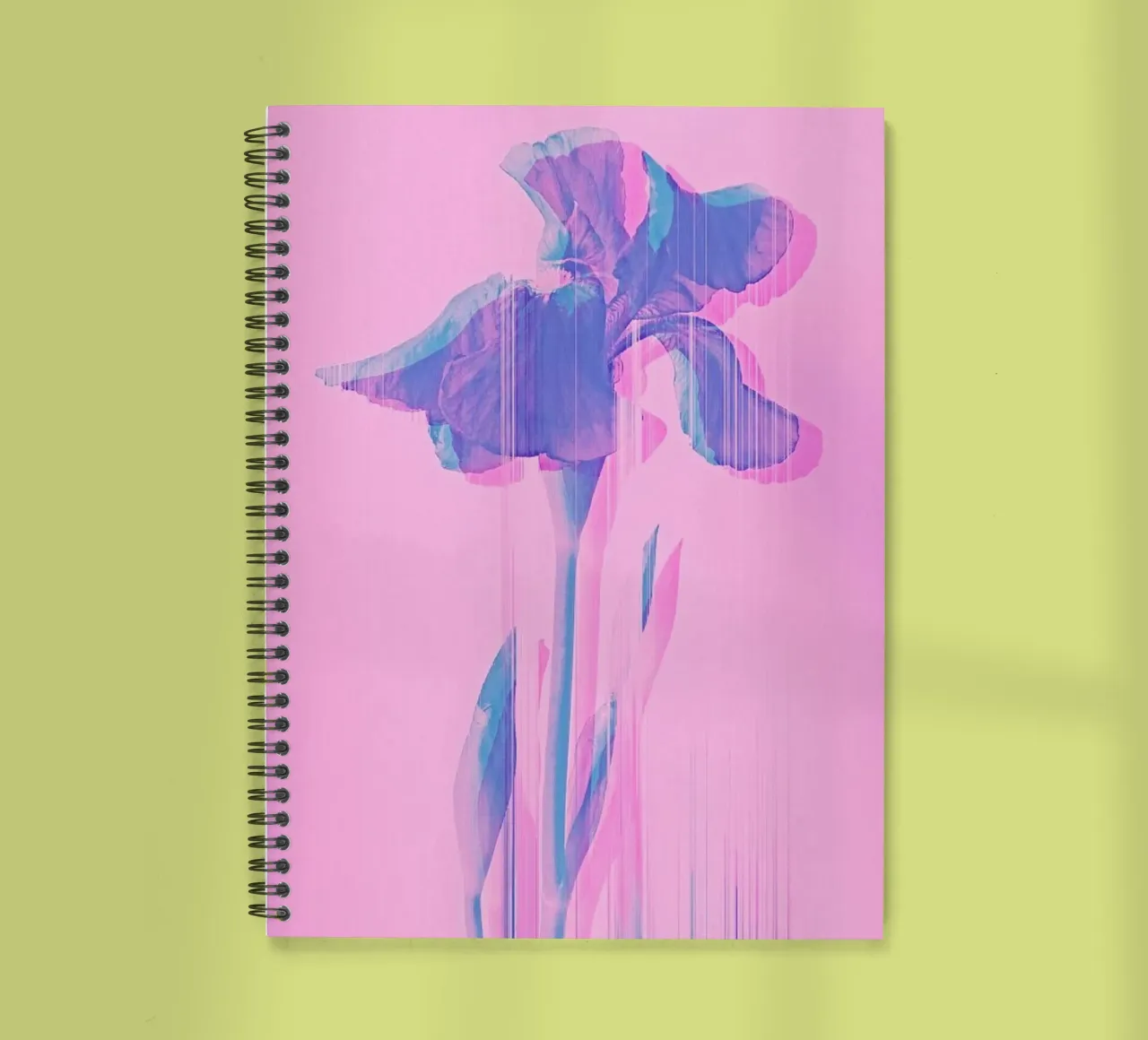 Glitcherd Iris on Pink spiral notebook by cafelab