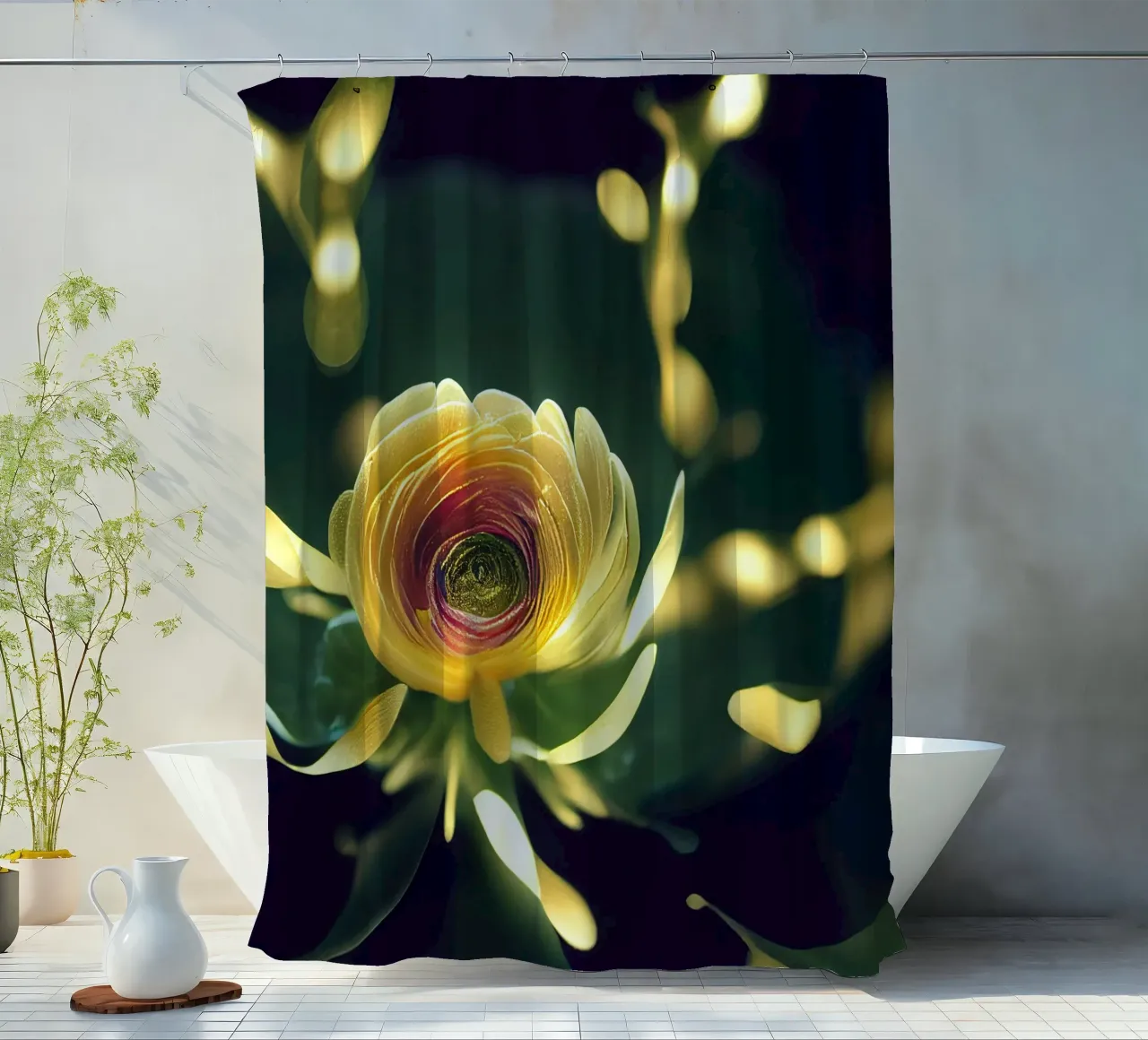 Macro fiore di ranuncolo tenda da doccia da Bold Blooms