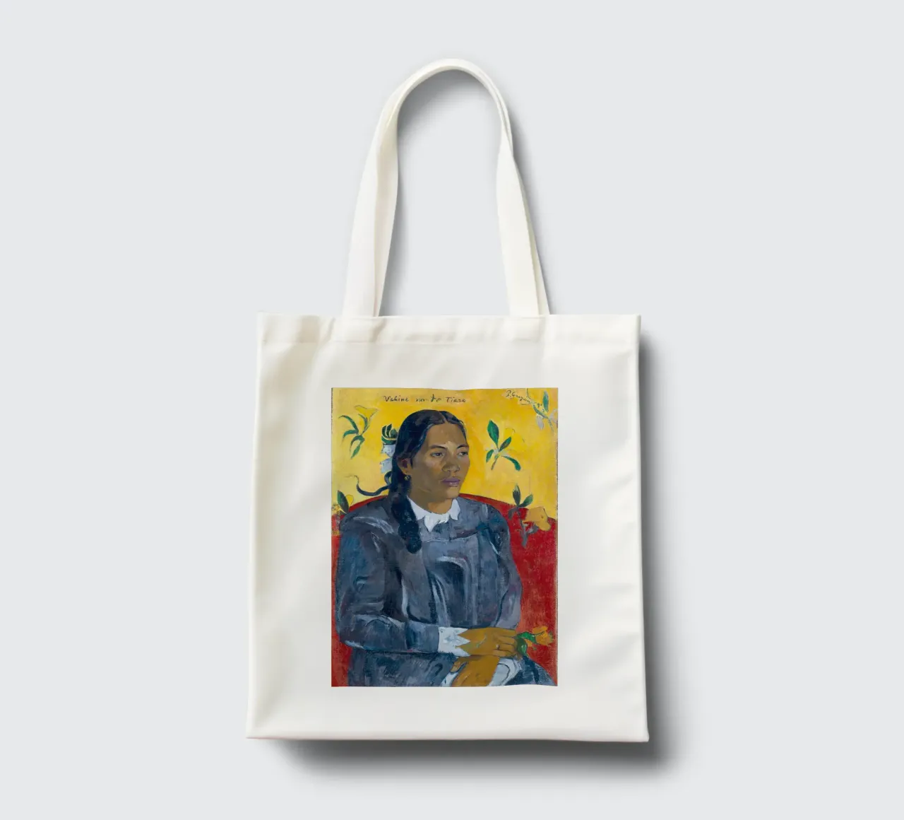 Paul Gauguin - Donna tahitiana con fiore borsa in juta da Timeless Artworks