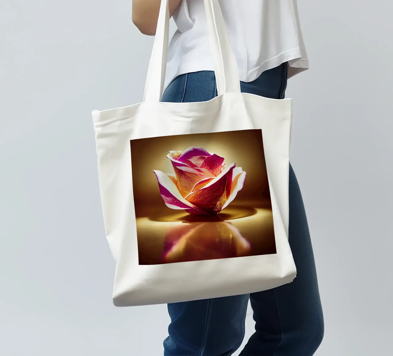 Macro fiore di rosa borsa in juta da Bold Blooms