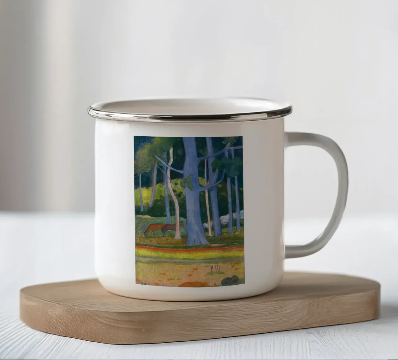 Paul Gauguin - Paesaggio con tronchi blu tazza in smalto da Timeless Artworks