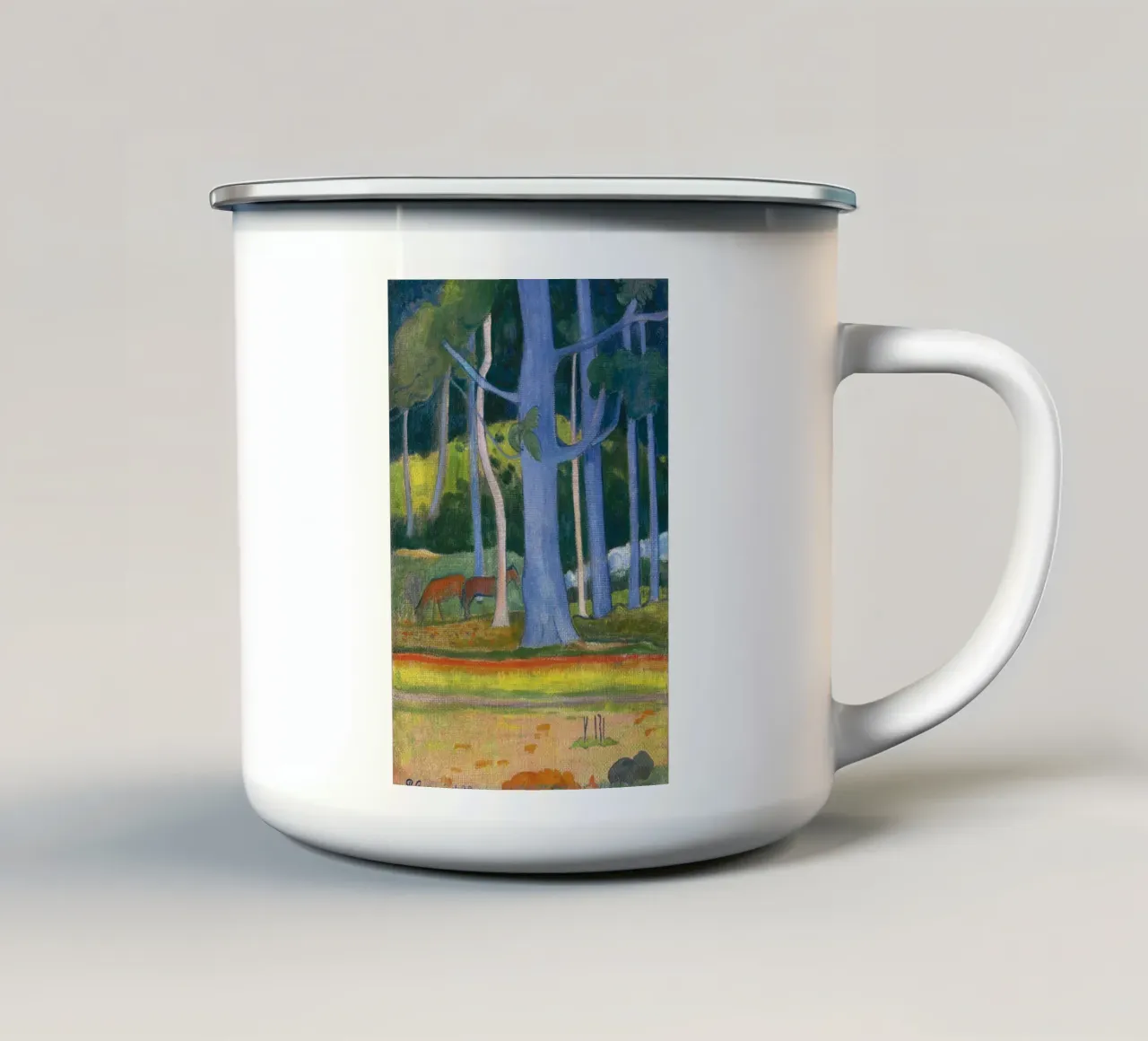 Paul Gauguin - Paesaggio con tronchi blu tazza in smalto da Timeless Artworks