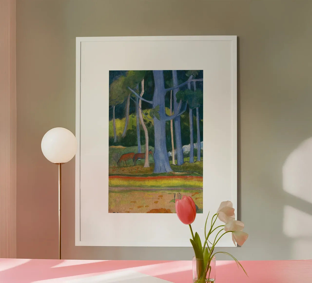 Paul Gauguin - Paesaggio con tronchi blu poster con telaio in plastica da Timeless Artworks