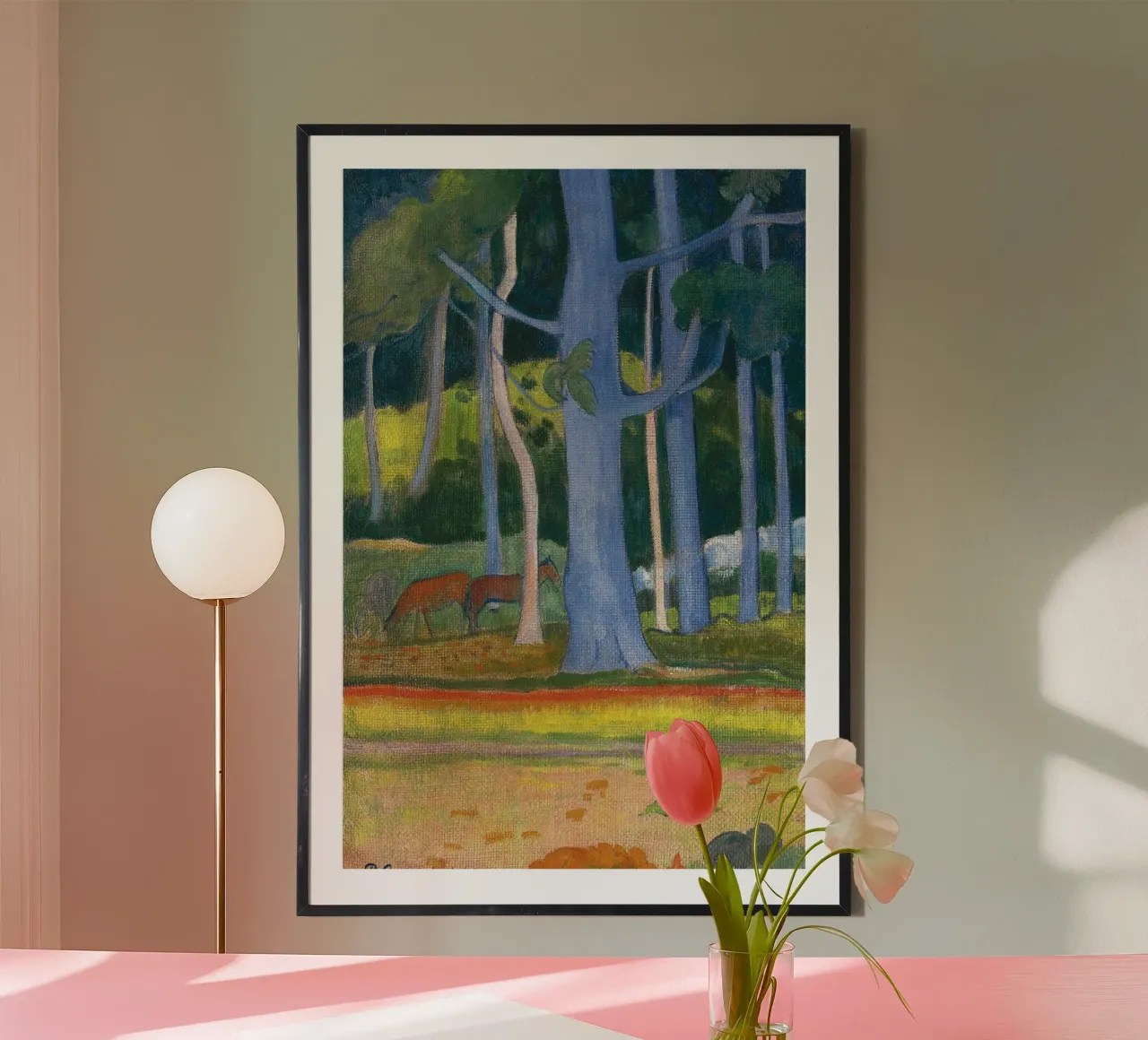Paul Gauguin - Paesaggio con tronchi blu poster con telaio in plastica da Timeless Artworks
