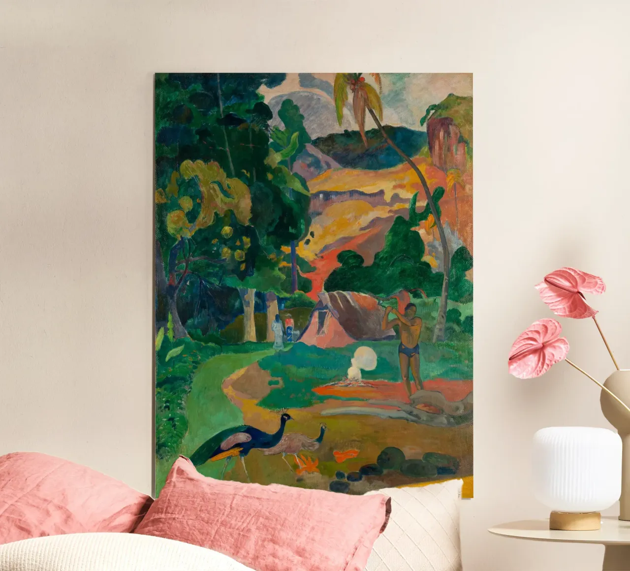 Paul Gauguin - Paesaggio con pavoni poster con telaio in legno da Timeless Artworks