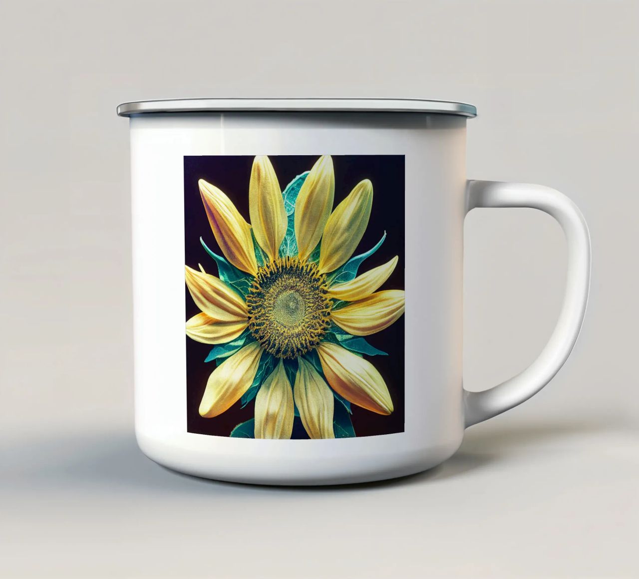 Girasole macro tazza in smalto da Bold Blooms