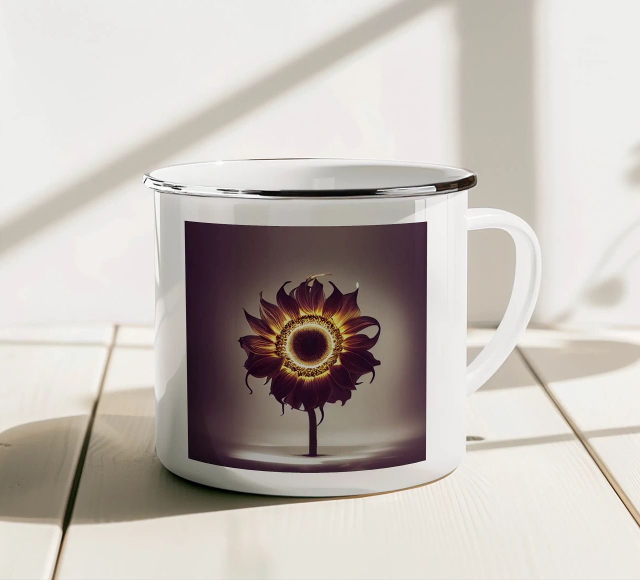Girasole macro tazza in smalto da Bold Blooms