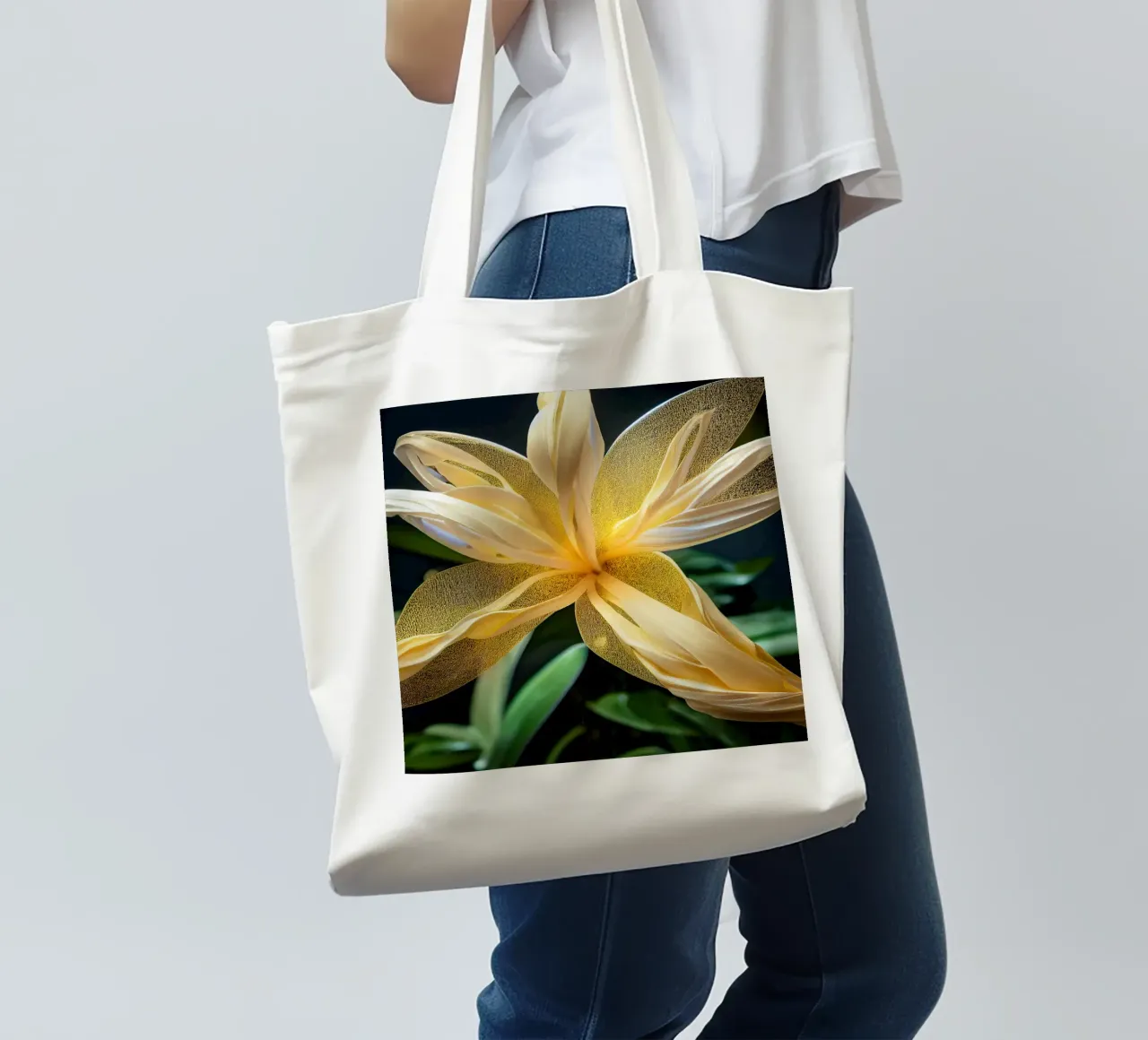 Macro fiore di oleandro giallo borsa in juta da Bold Blooms