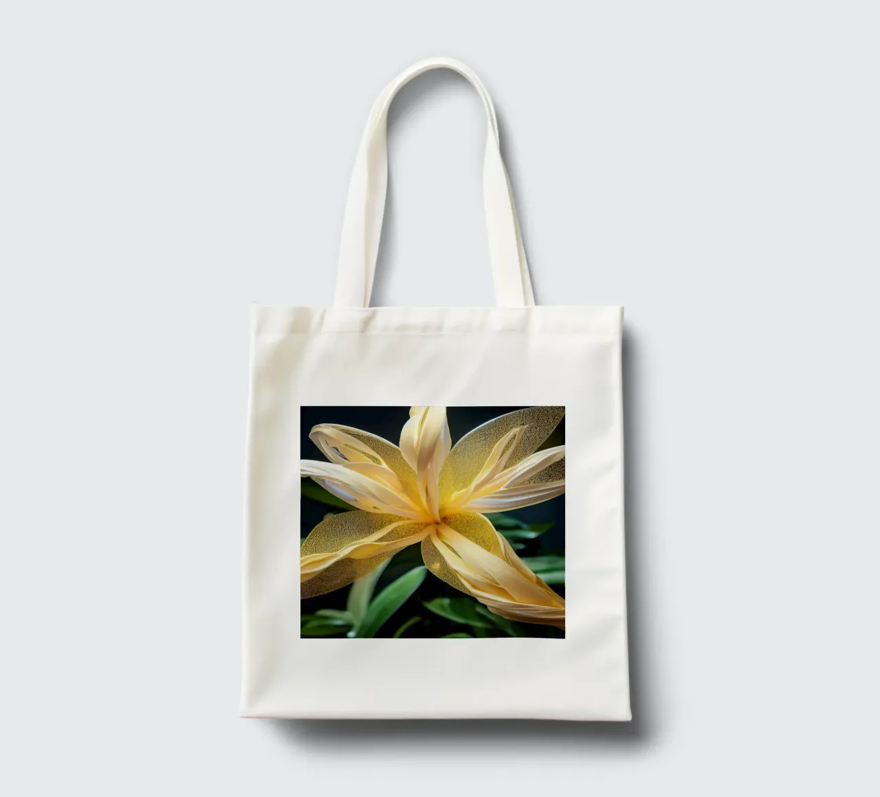 Macro fiore di oleandro giallo borsa in juta da Bold Blooms