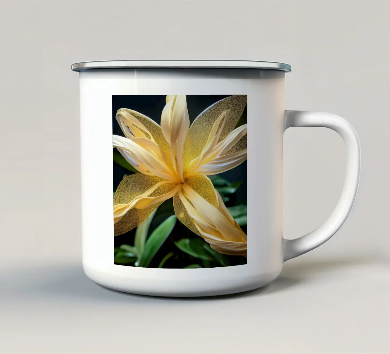 Macro fiore di oleandro giallo tazza in smalto da Bold Blooms