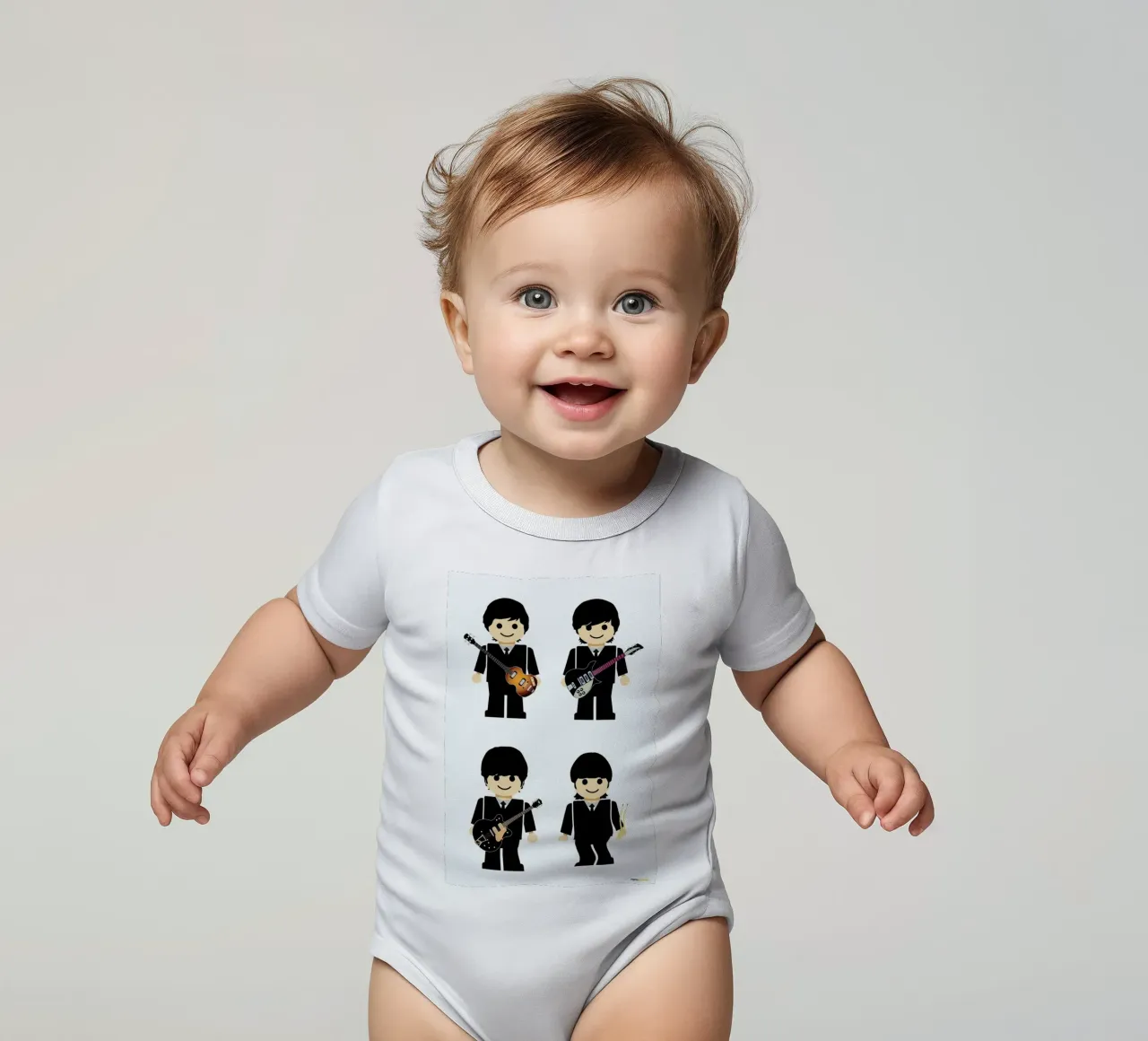 The Beatles Toy short-sleeve baby romper by Rafa Gomes