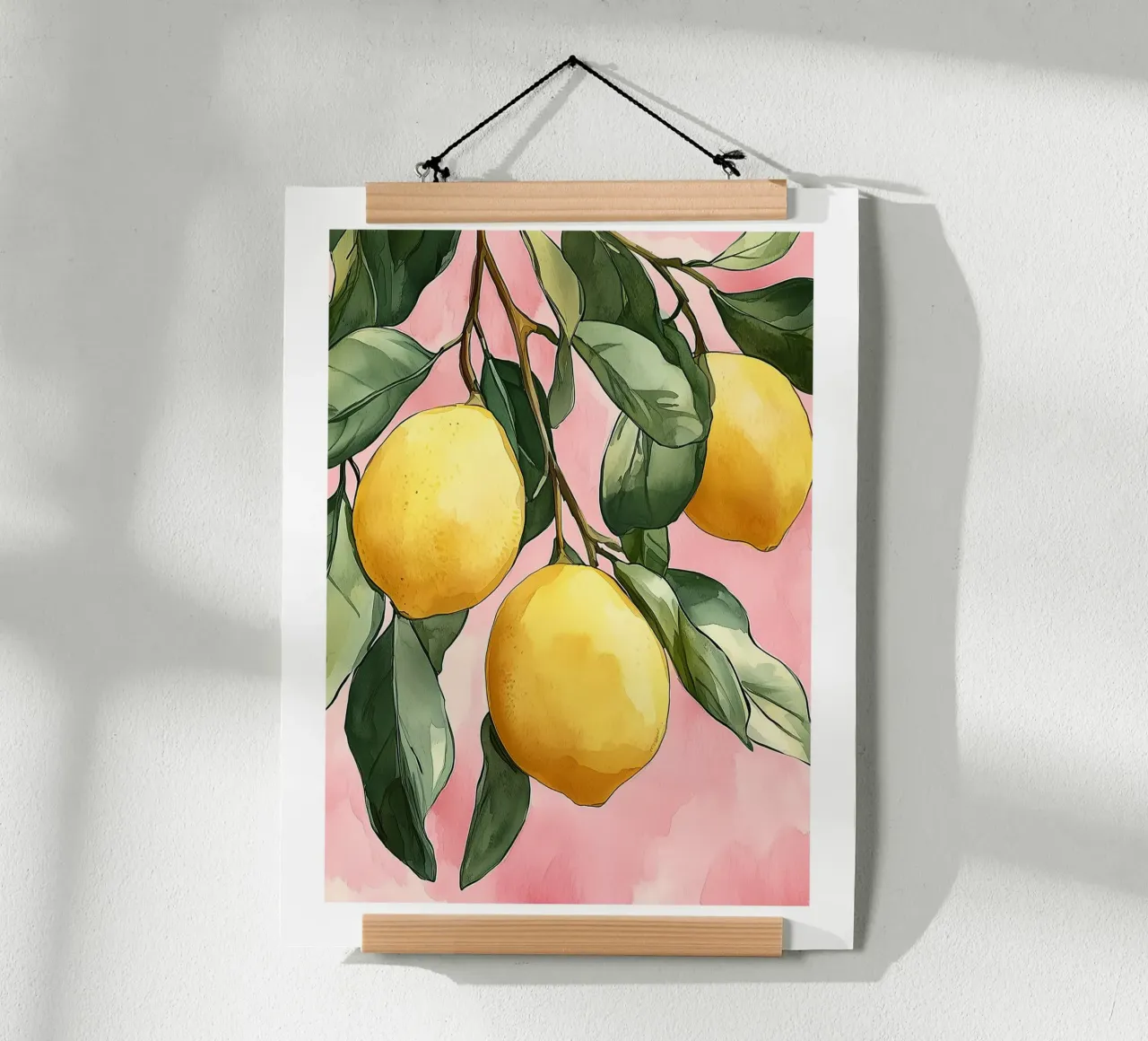 Watercolour lemons on a pink background hahnemühle by Spice & Style