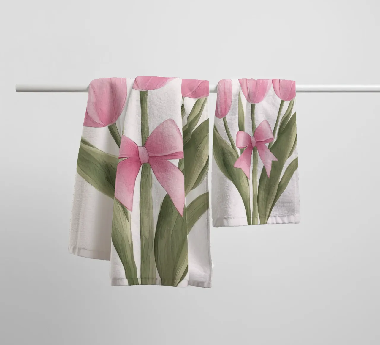 Tulip Bouquet Pink Bows Vintage Botanical Spring Flowers Art towel by Gentle Echoes Art
