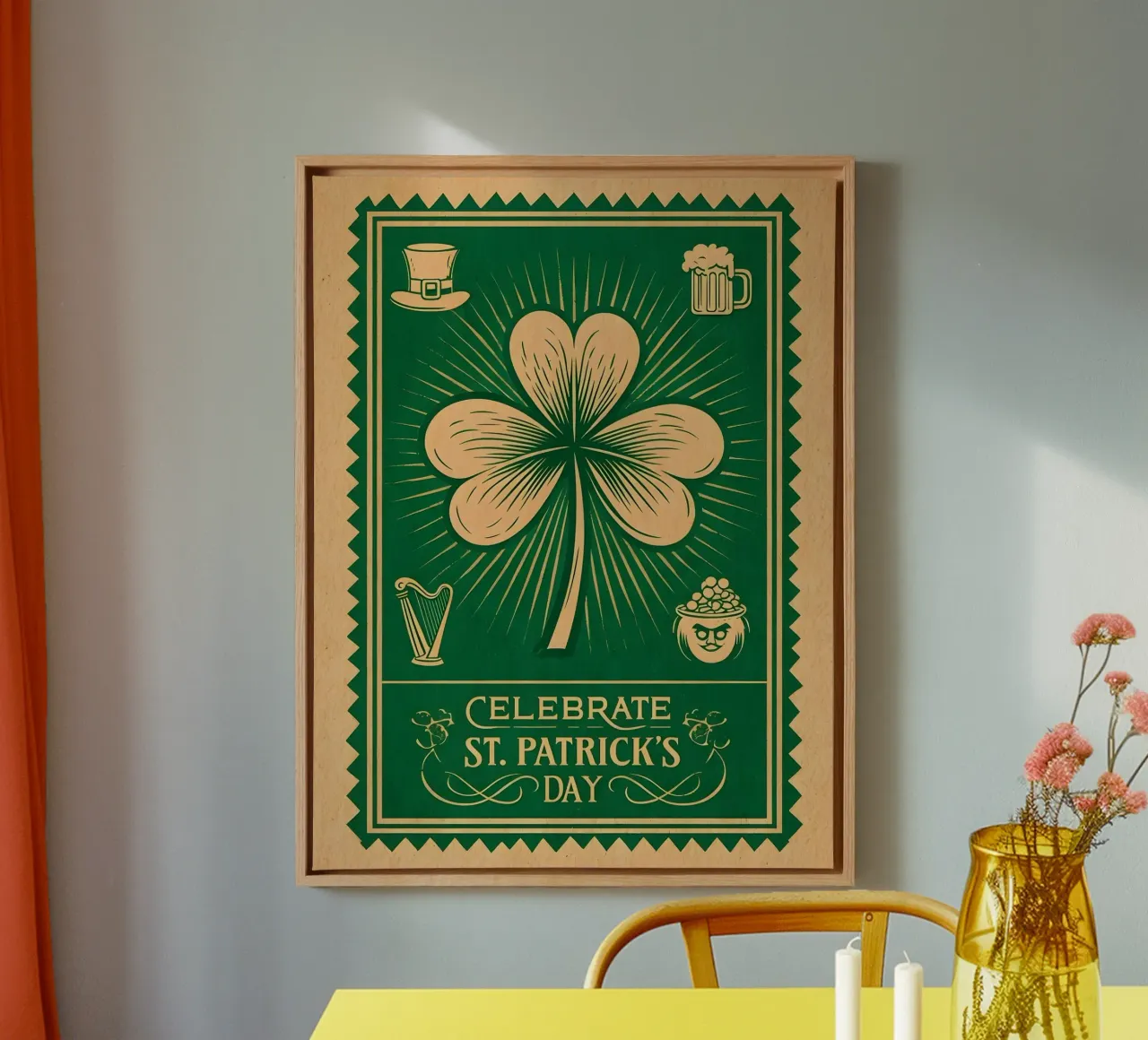 Feiern Sie den St. Patrick's Day Leinwand mit Schattenfugenrahmen von RETRO VINTAGE EDITION