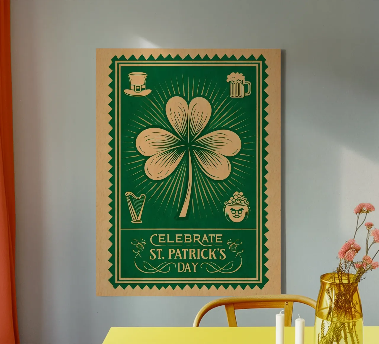 Feiern Sie den St. Patrick's Day Leinwand mit Schattenfugenrahmen von RETRO VINTAGE EDITION
