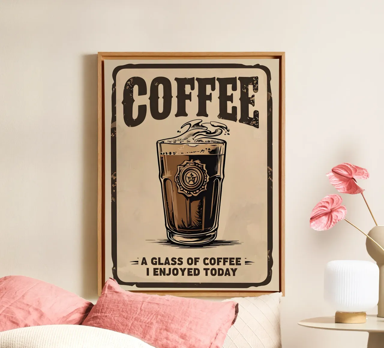Koffie Een glas koffie waar ik vandaag van genoot canvas met Baklijst van RETRO VINTAGE EDITION