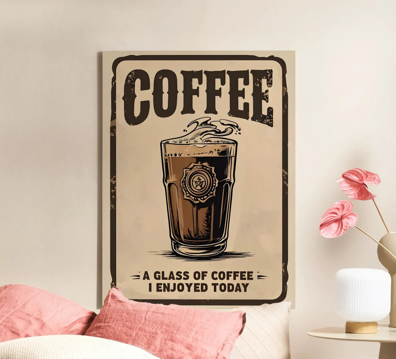 Koffie Een glas koffie waar ik vandaag van genoot canvas met Baklijst van RETRO VINTAGE EDITION