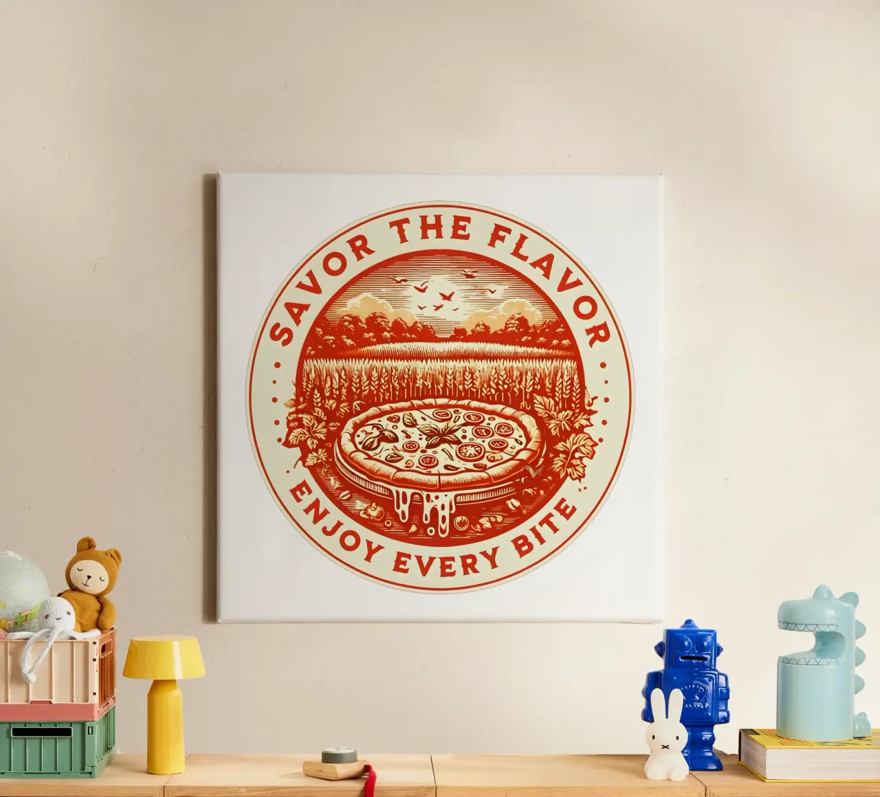 Logotipo Pizza Retro lienzo con Marco flotante de RETRO VINTAGE EDITION