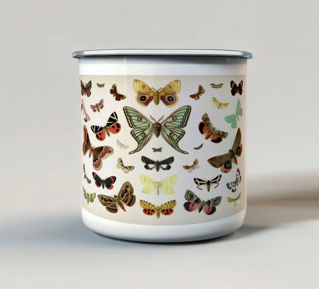 Vintage Brockhaus 1 Schmetterlinge 2 tazza in smalto da Vintage Print Collection