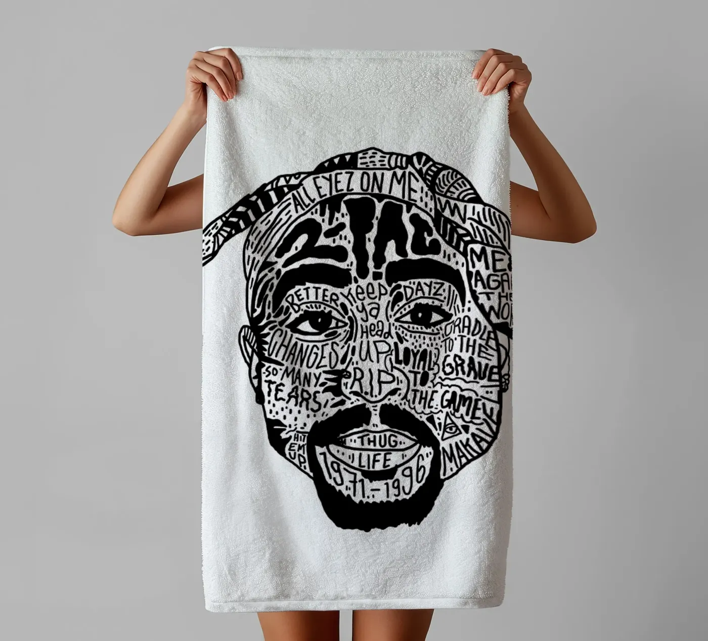 Tupac towel by Nick Cocozza