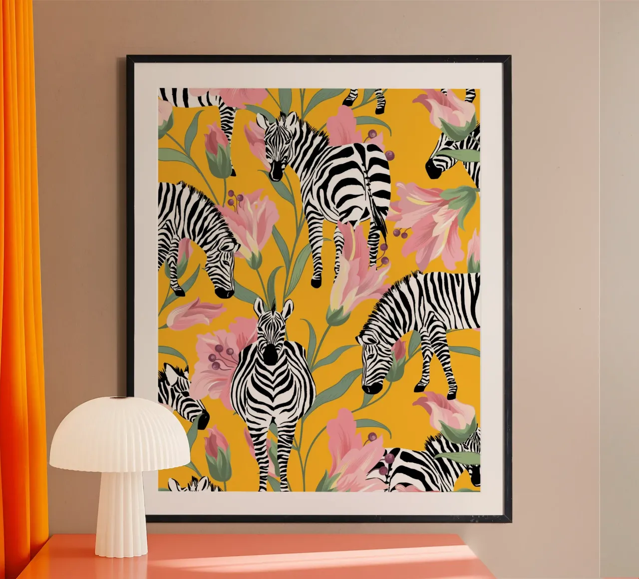 Zebra a strisce per la vita Giallo Foresta Natura poster con telaio in legno da 83oranges